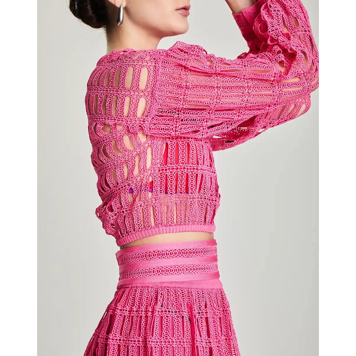 Blusa Manga Longa Guipure Trama Bite