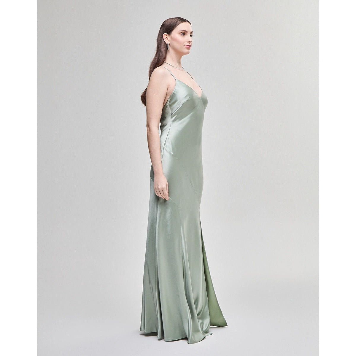Vestido Longo Cetim Estruturado Verde Ameno