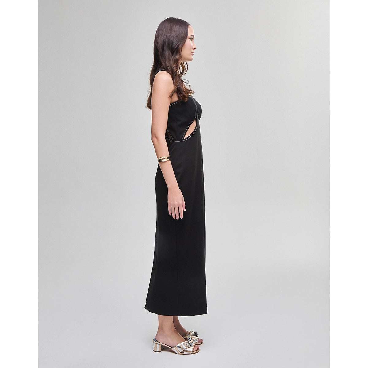 Vestido Midi Crepe Pesado Preto