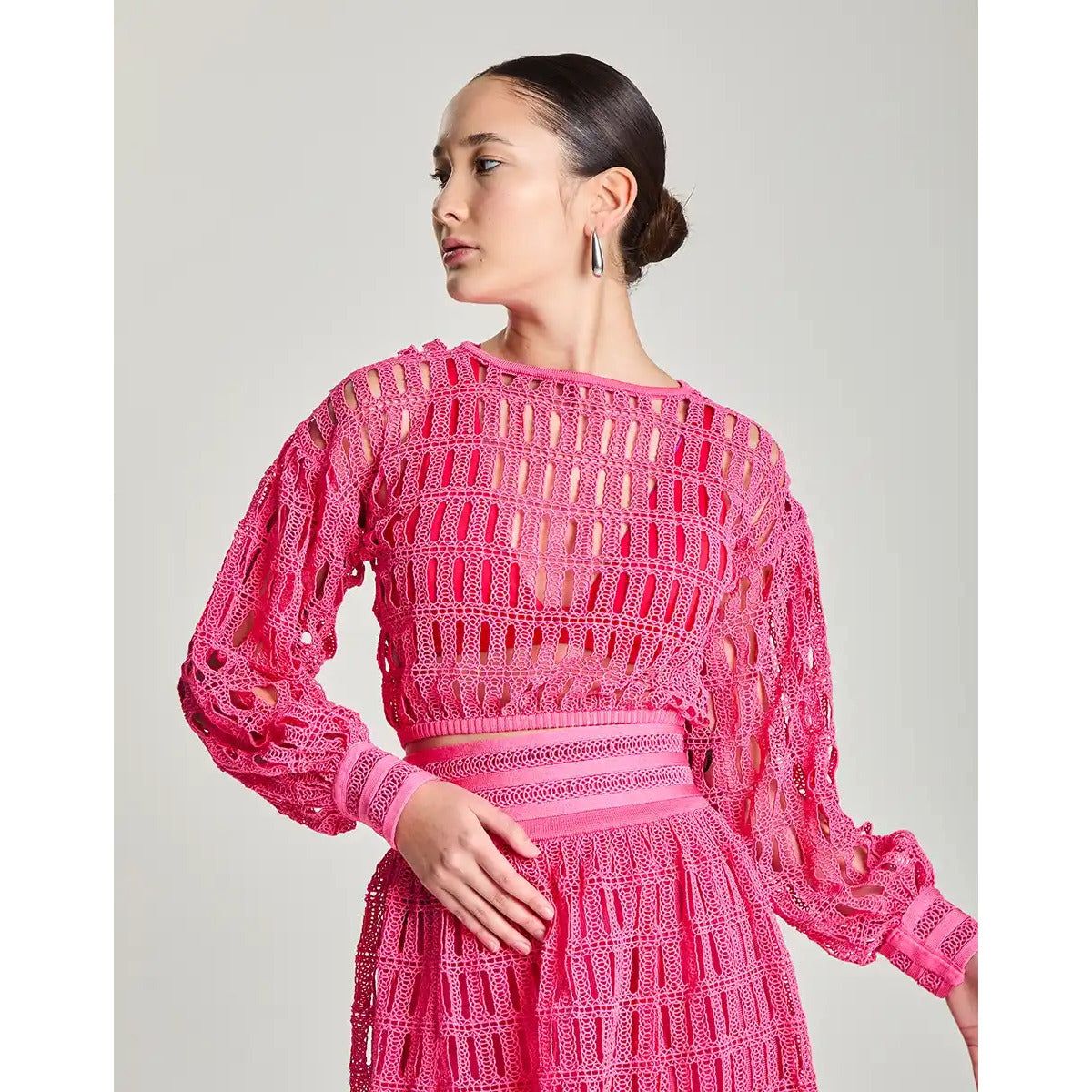 Blusa Manga Longa Guipure Trama Bite