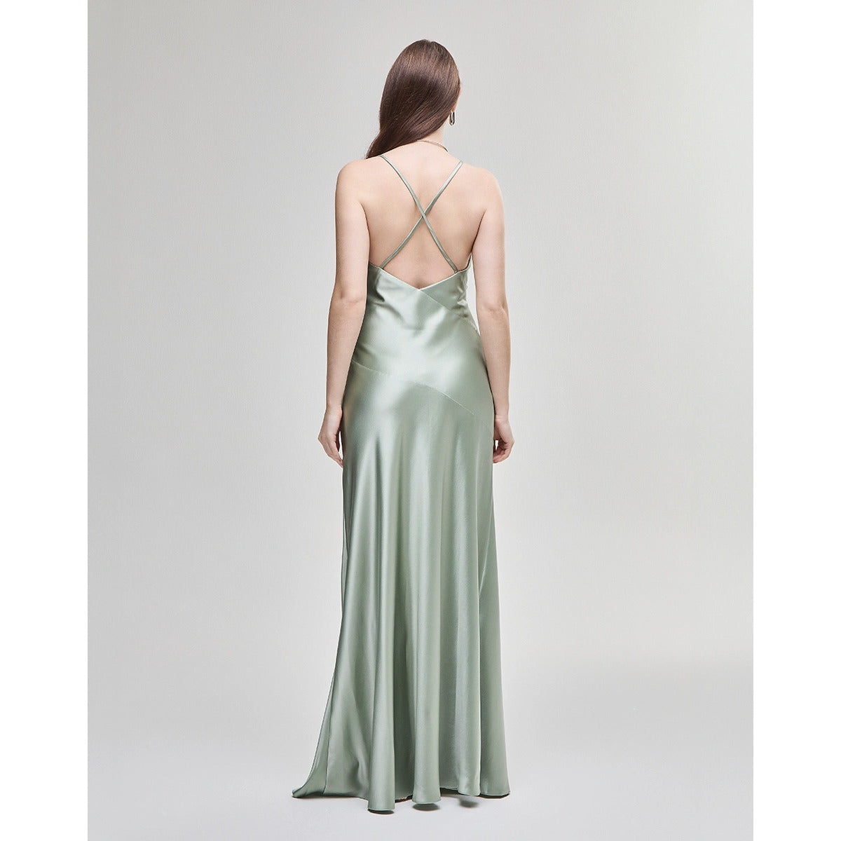 Vestido Longo Cetim Estruturado Verde Ameno