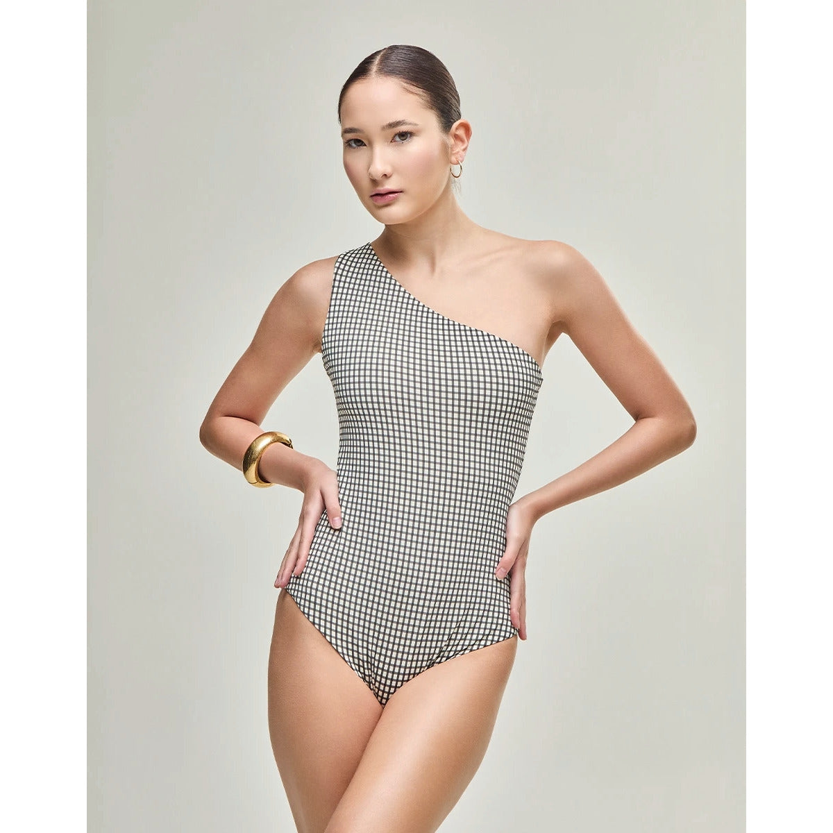 Maio um Ombro Laço Double Capri Xadrez