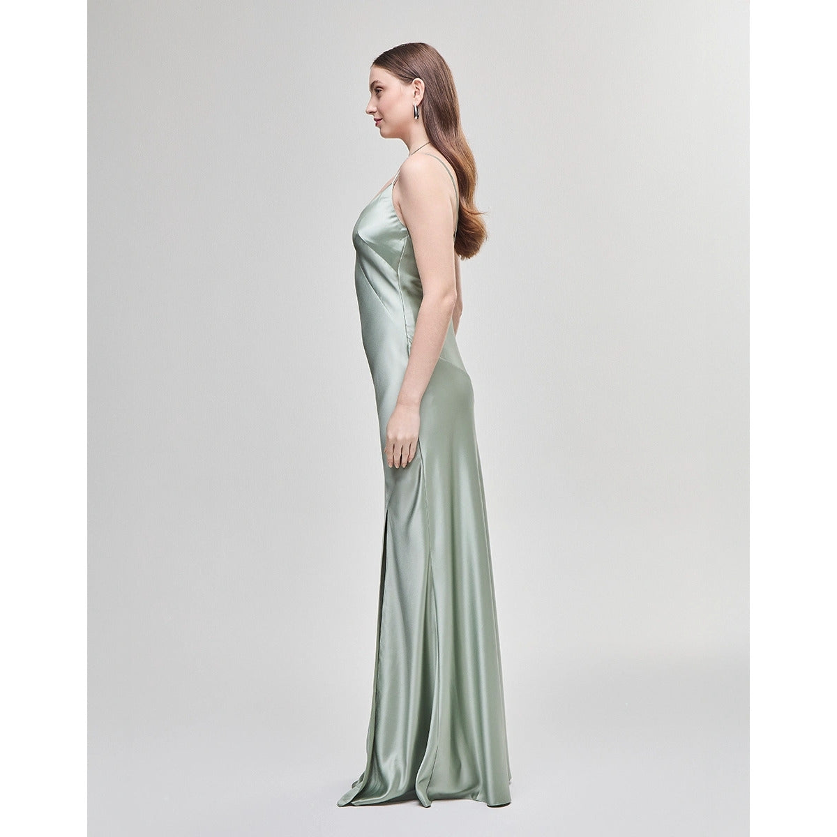 Vestido Longo Cetim Estruturado Verde Ameno