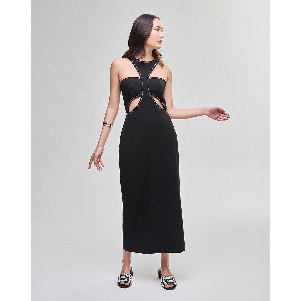 Vestido Midi Crepe Pesado Preto
