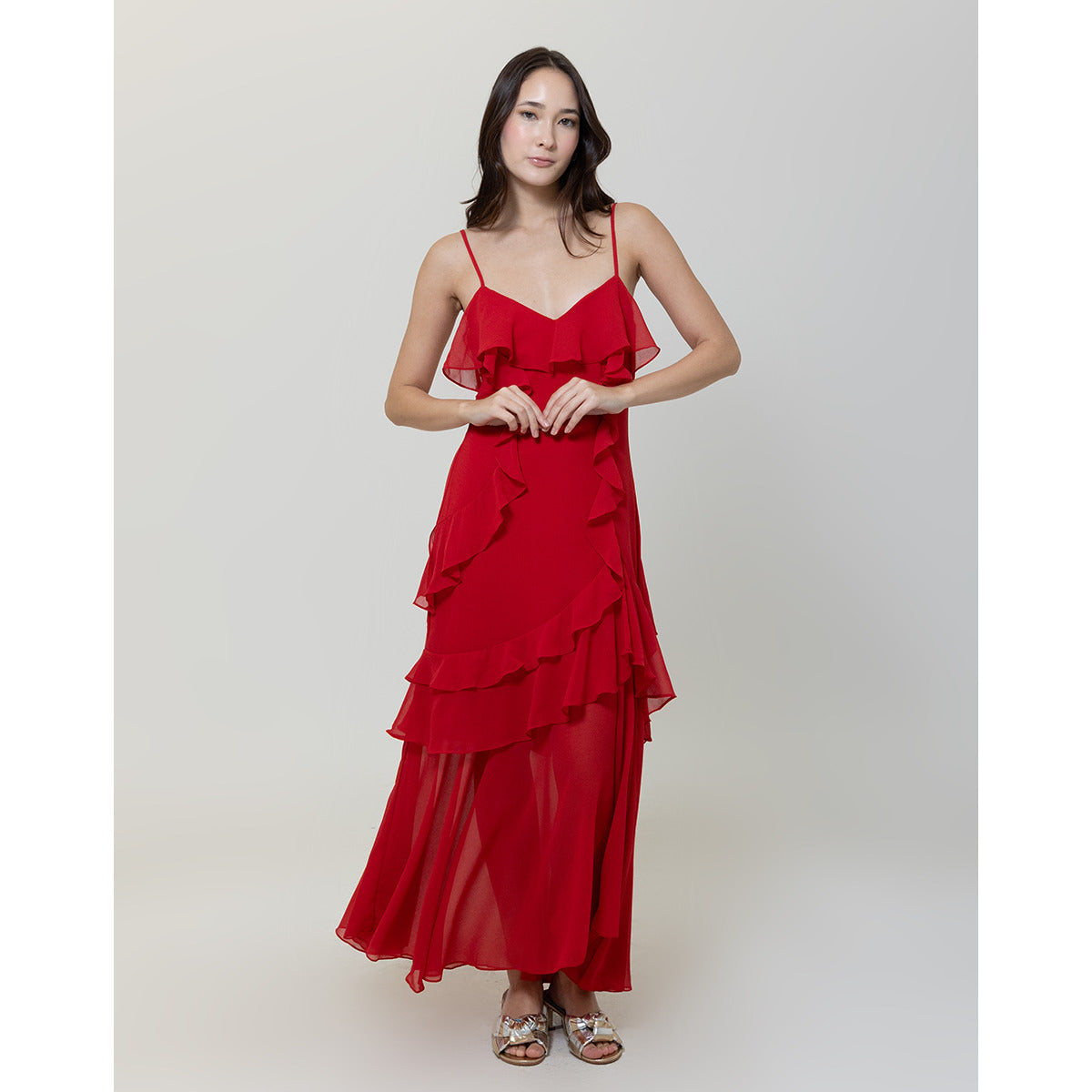 Vestido Jabot Vermelho Step