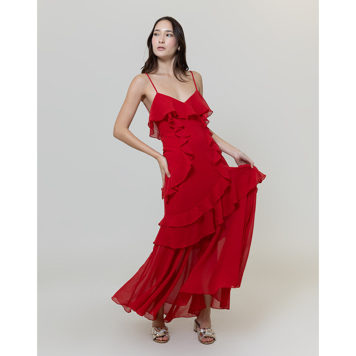 Vestido Jabot Vermelho Step