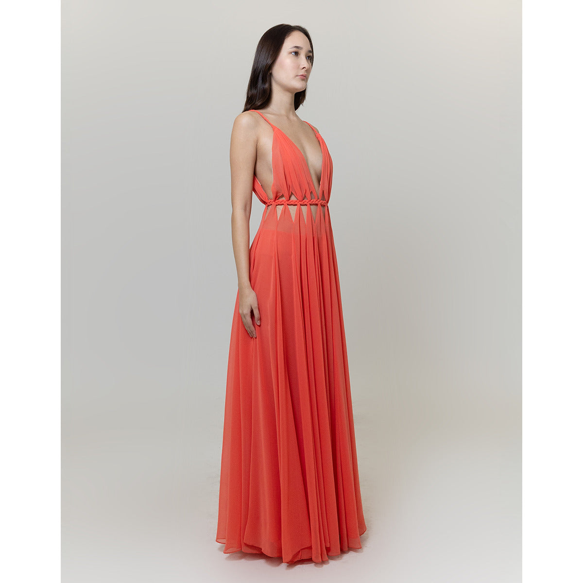 Vestido Em Chiffon Trançado Cintura I Elisa Lima