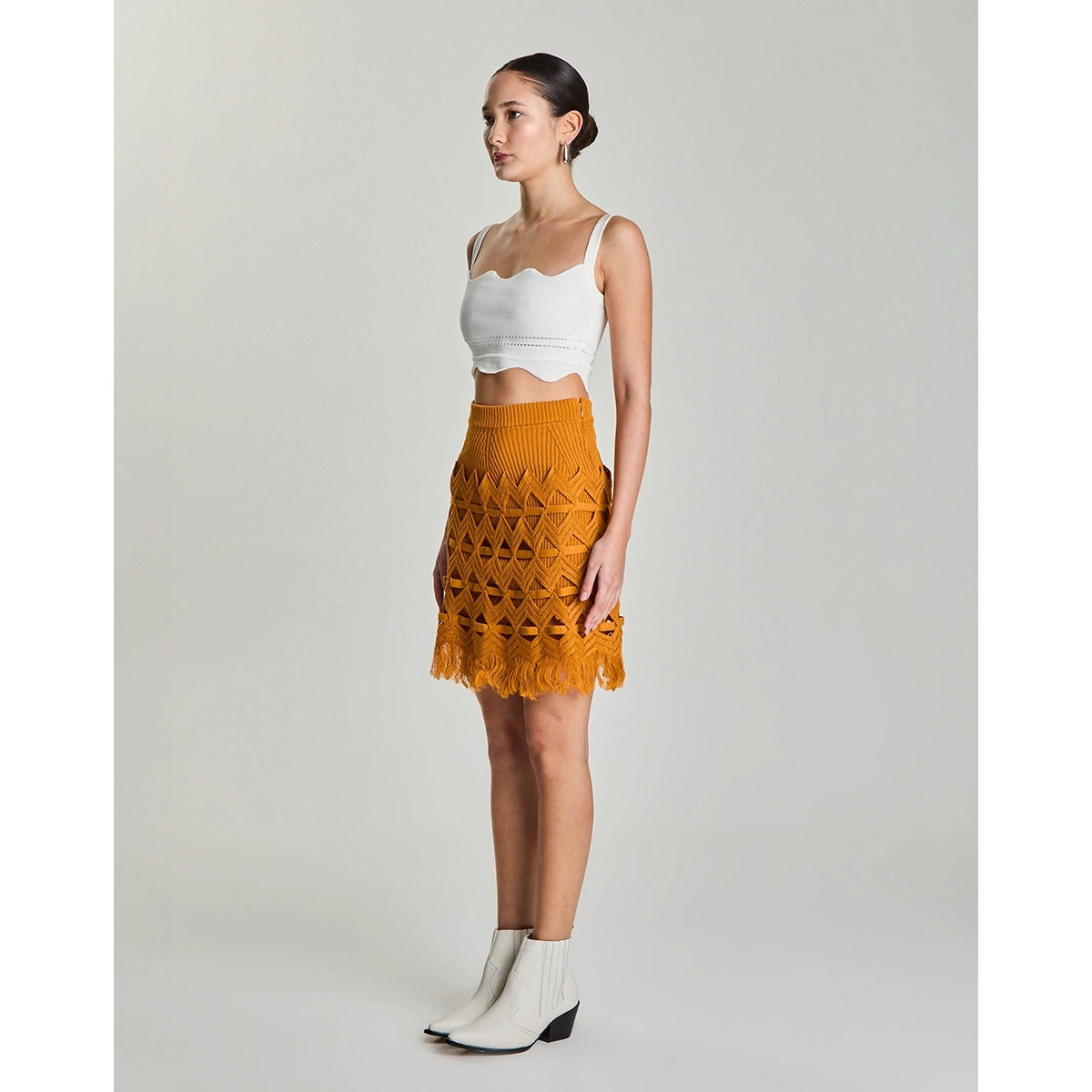 Saia Zig de Linho Franjada Jacaranda I Lolitta