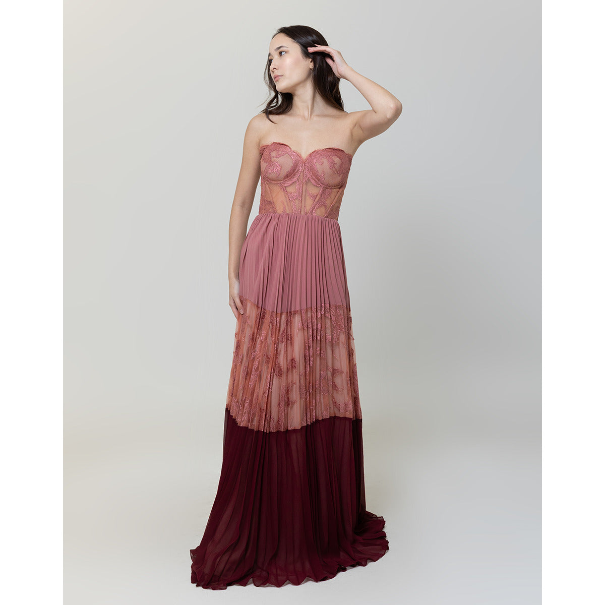 Vestido Corselet com Saia Plissada Renda I Elisa Lima