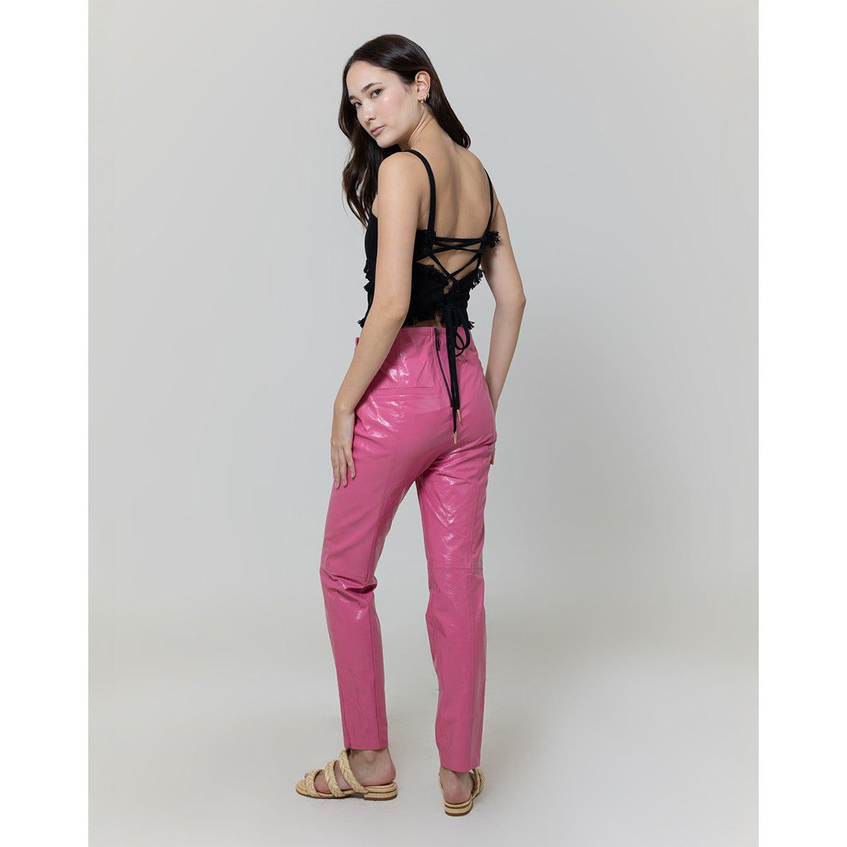 Calca Couro Donine Rose Lipstick