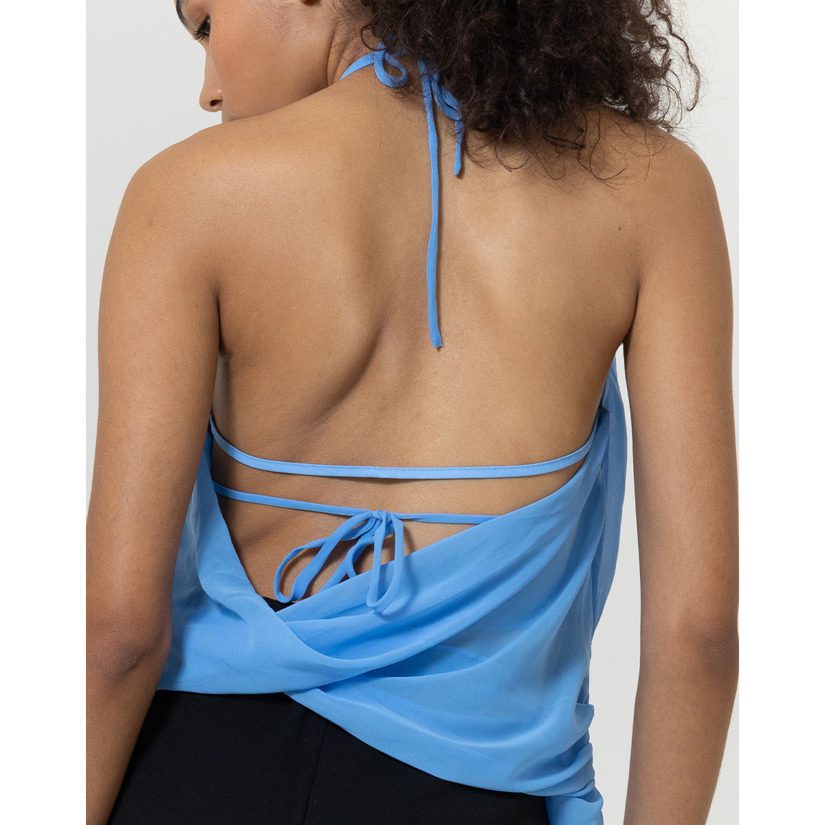 Blusa Trespasse Pregas Lateral Azul Cascais