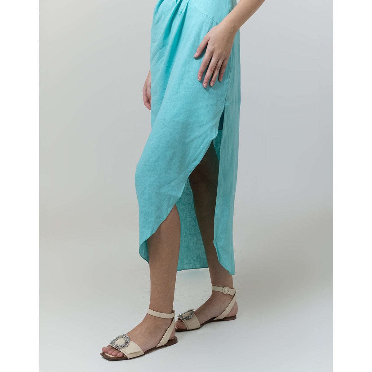 Vestido Midi Fenda Laterak Azul Piscina