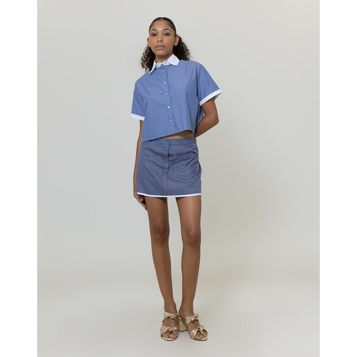 Saia Alfaitaria Azul Listras Brancas