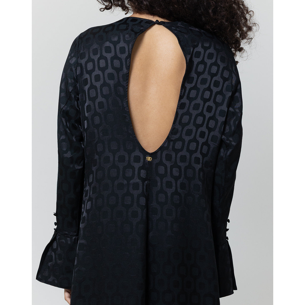 Vestido Longo Jacquard Manga Botões