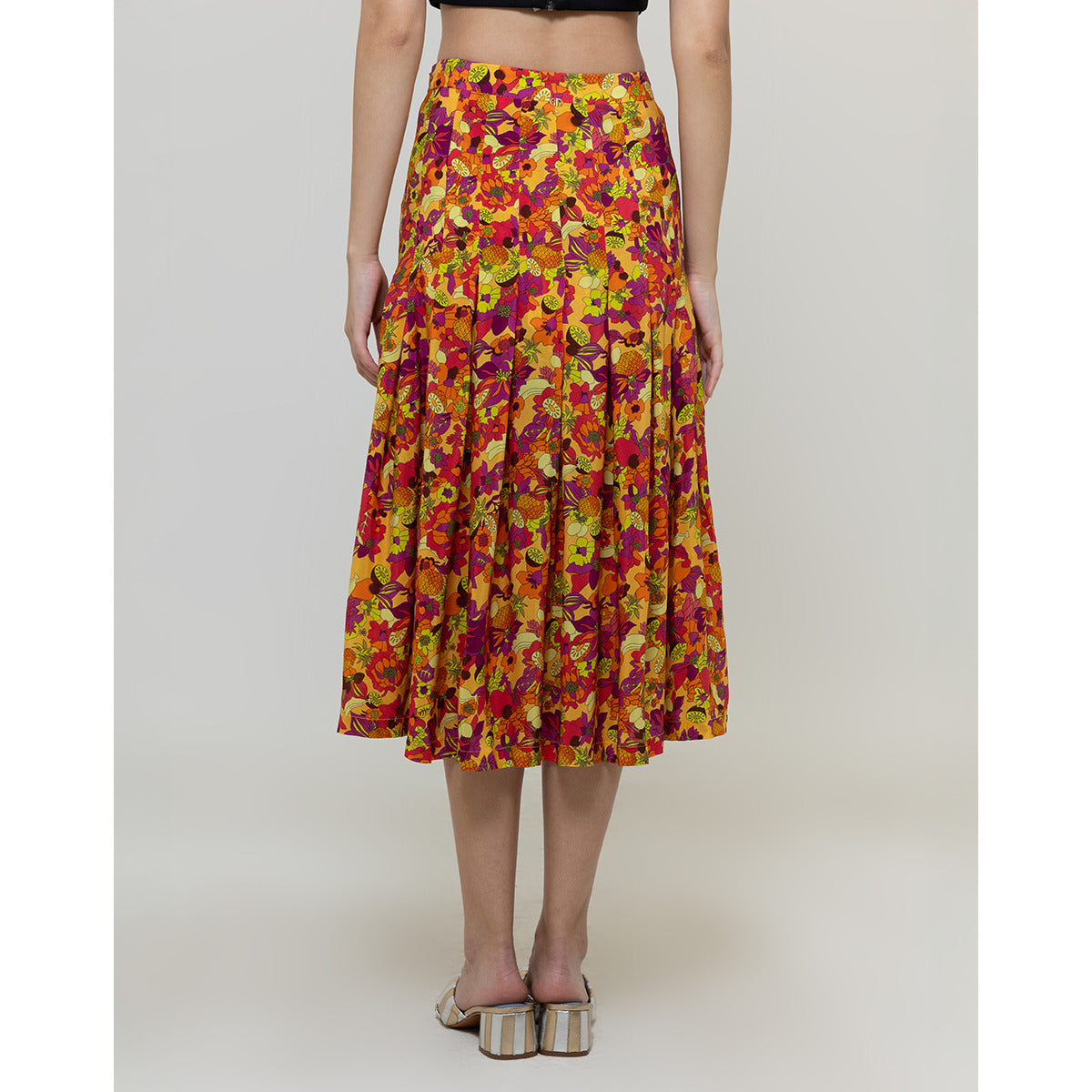 Saia Midi Pregas Frutas