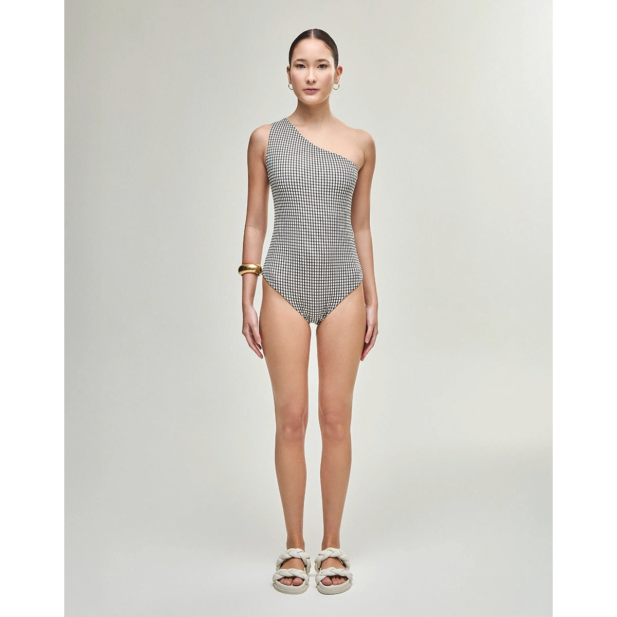 Maio um Ombro Laço Double Capri Xadrez