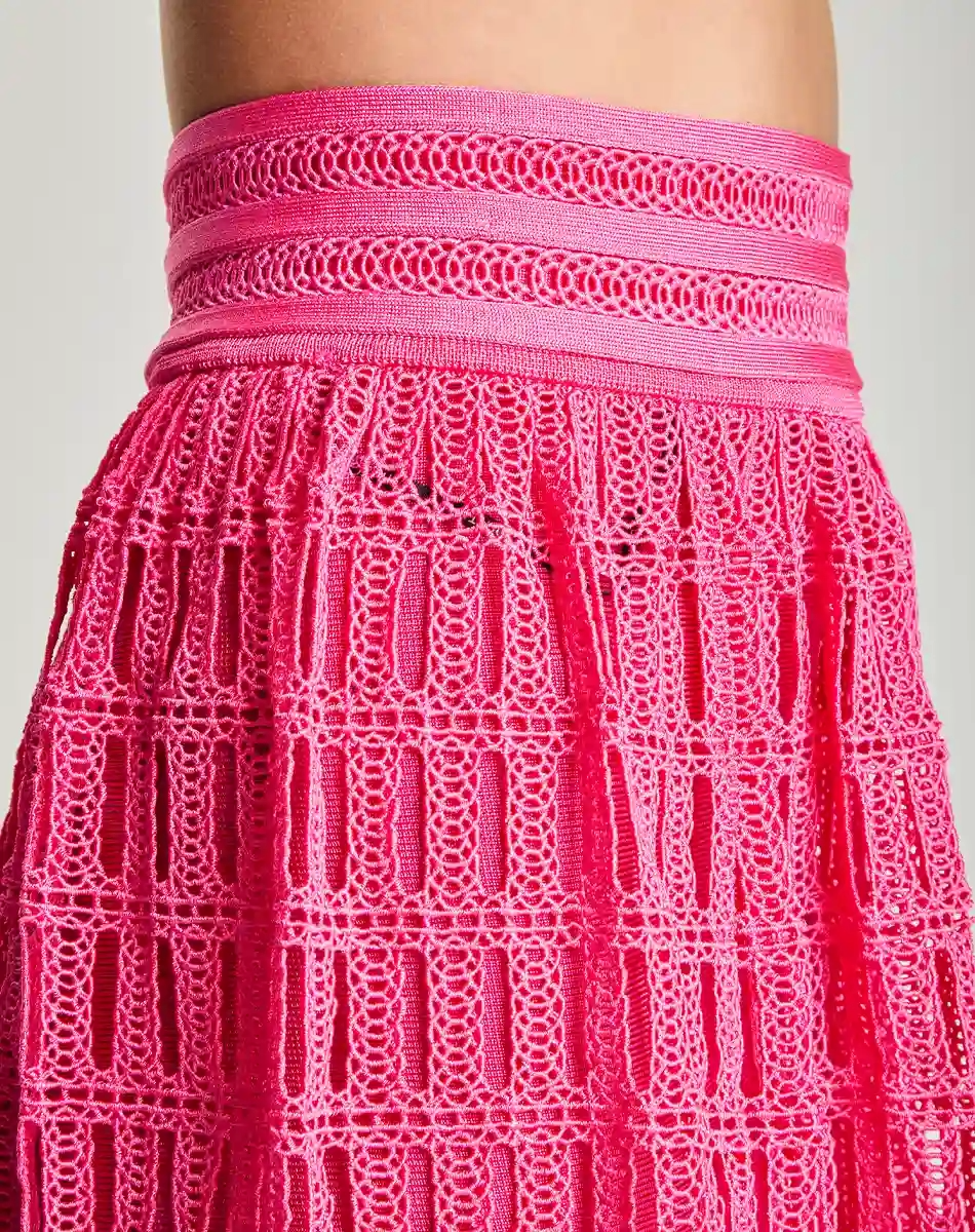 Saia Curta Guipure trama Bite Rosa