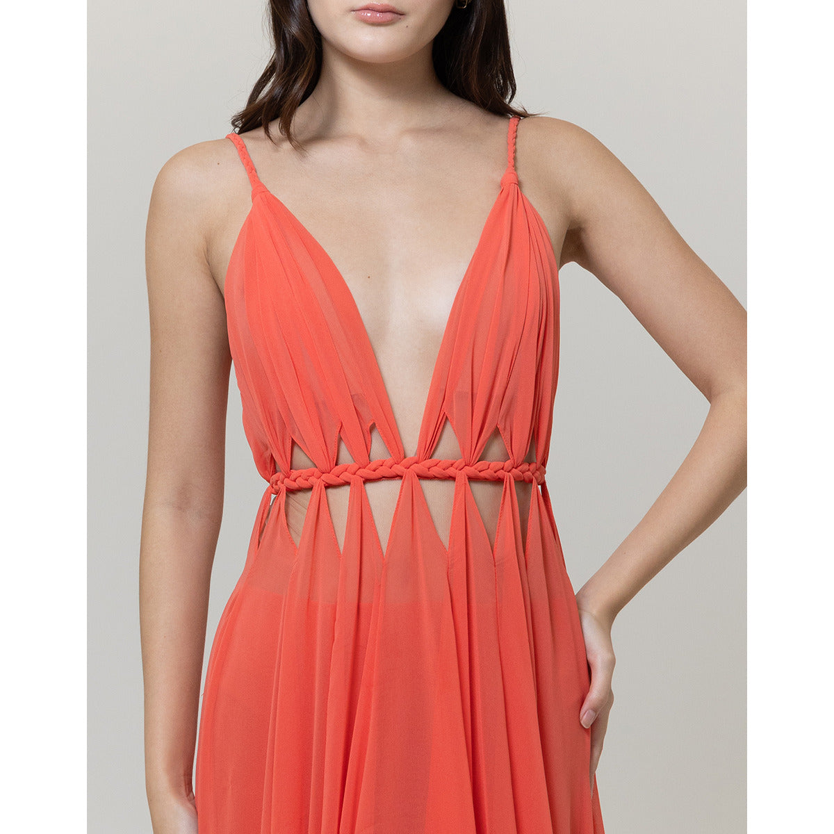 Vestido Em Chiffon Trançado Cintura I Elisa Lima