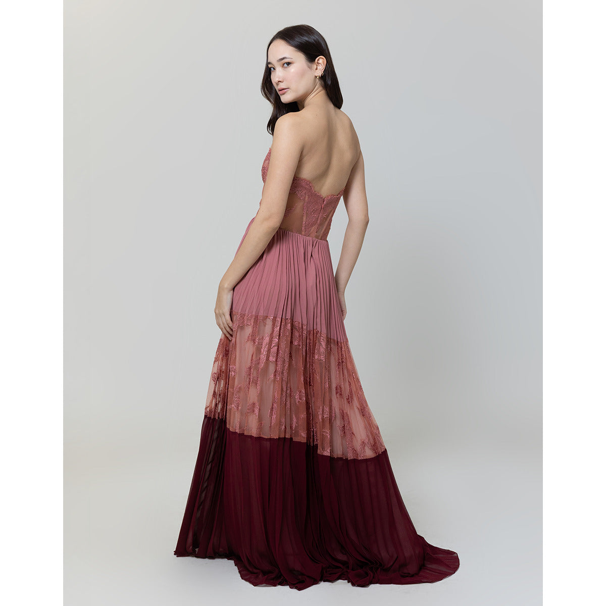 Vestido Corselet com Saia Plissada Renda I Elisa Lima