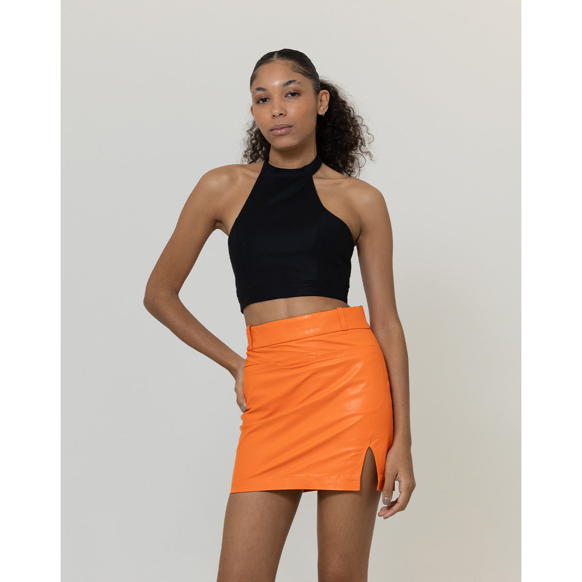 Mini Saia Cleres Orange Pepper Couro