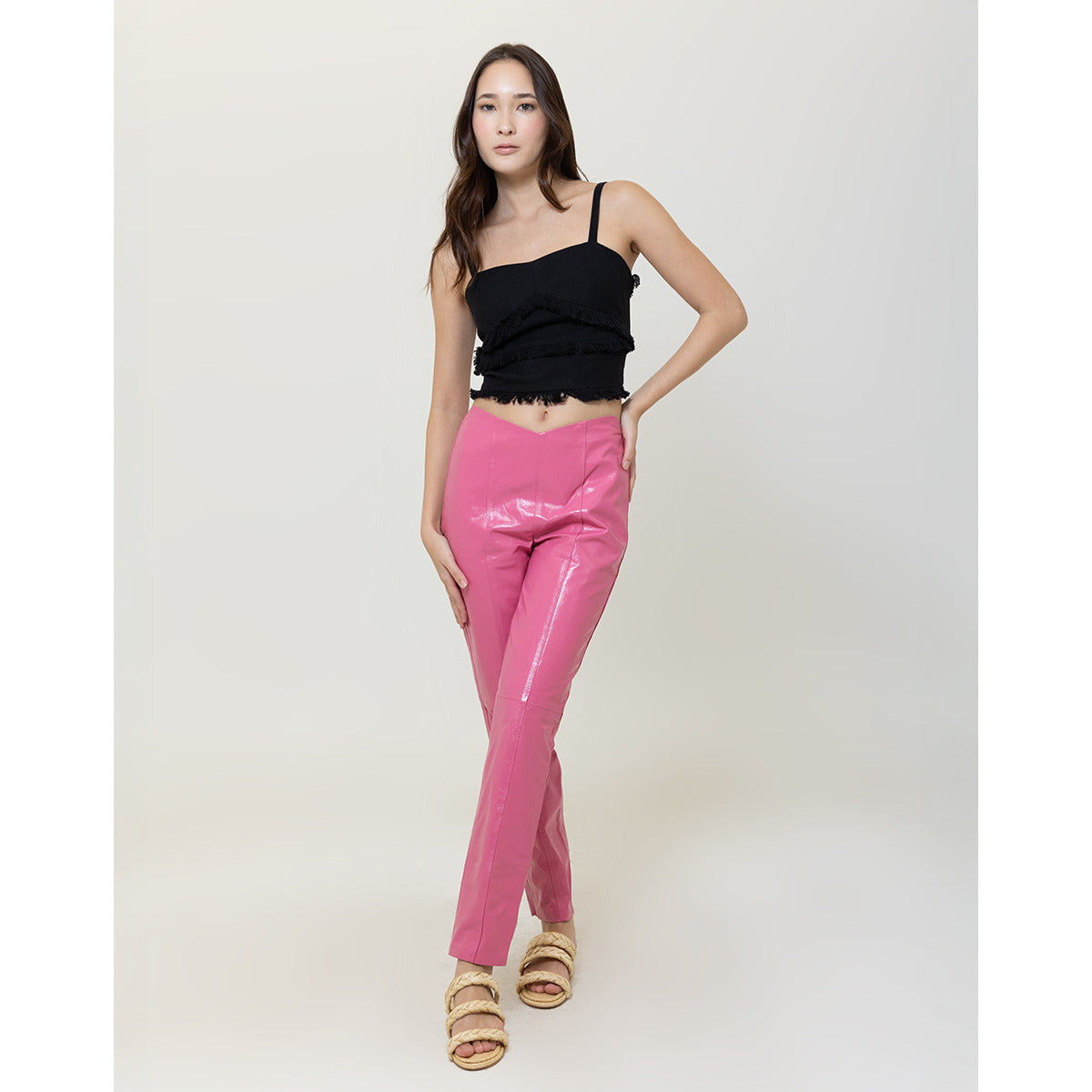 Calca Couro Donine Rose Lipstick