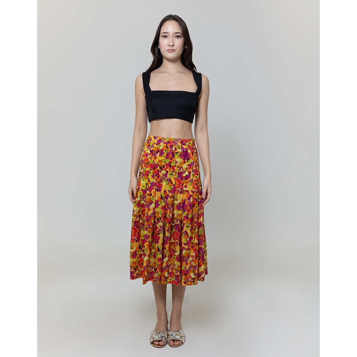 Saia Midi Pregas Frutas